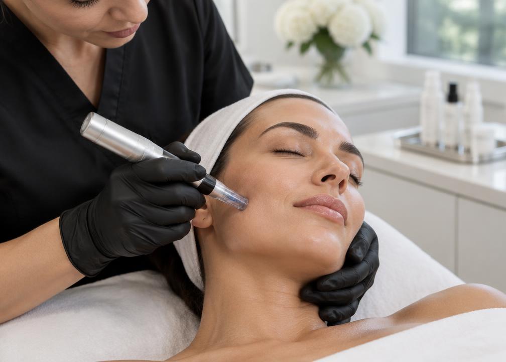 Professionelle Microneedling-Behandlung im Gesicht