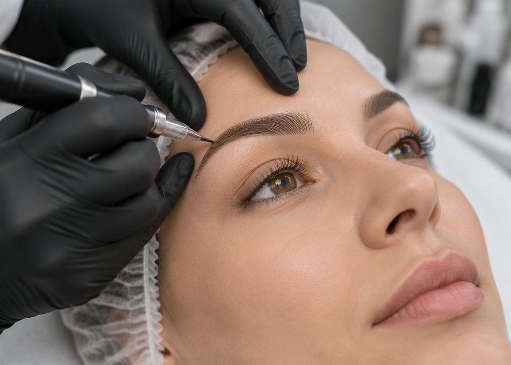 Präzise Permanent-Make-up-Behandlung der Augenbrauen